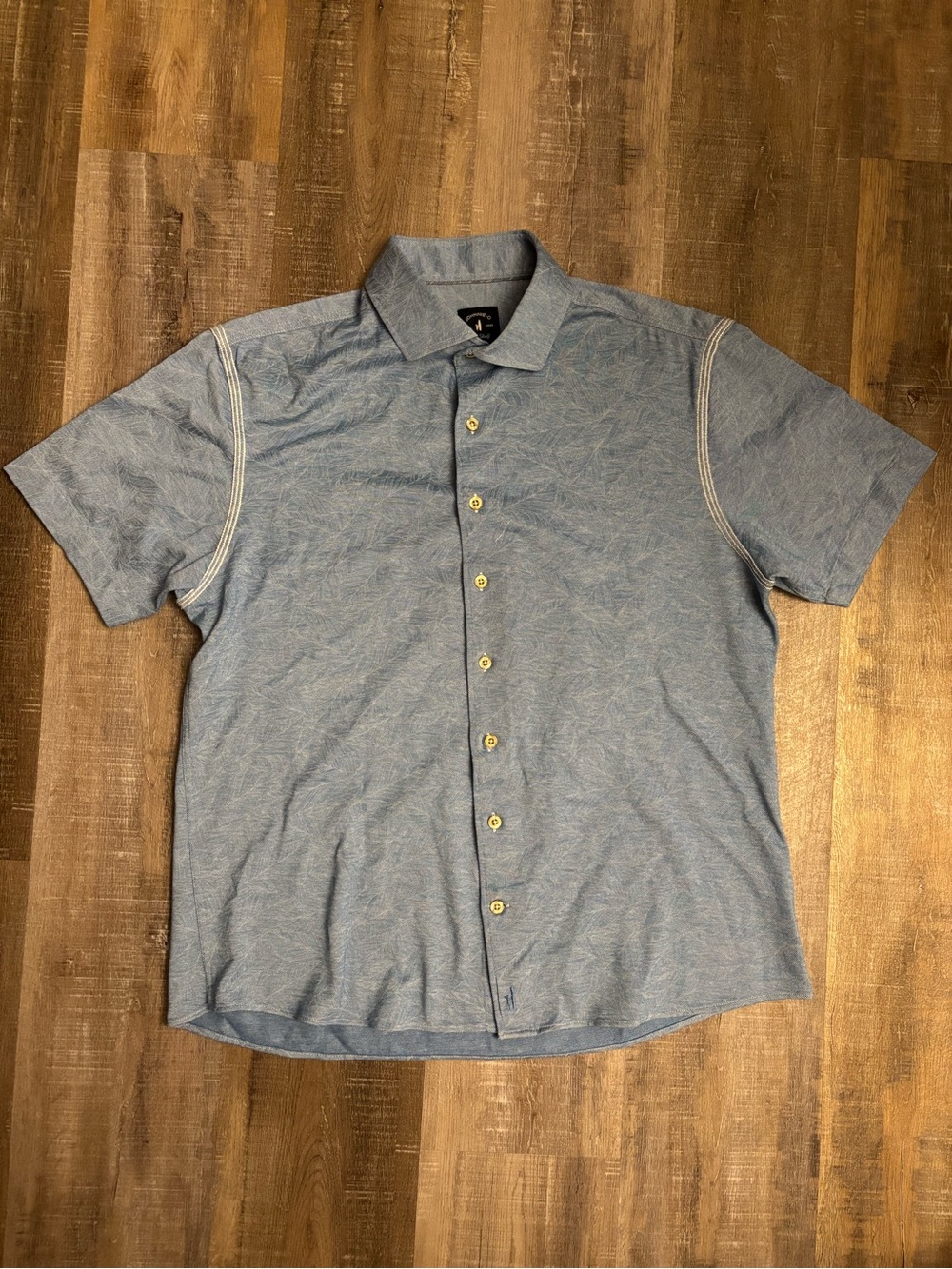 Johnnie-O Top Shelf Casual Blue Leaf Knit Short Sleeve Button Up Shirt Size L